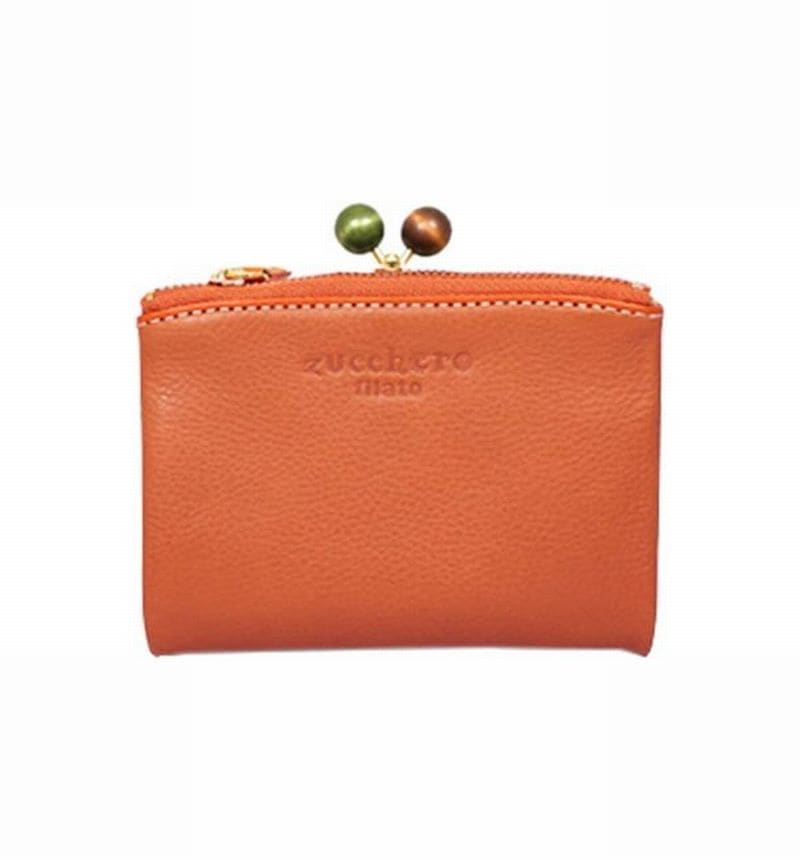 財布 二つ折り財布 がま口 レディース 二つ折り 革 オレンジ zucchero filato 58010 牛革 レザー おしゃれ 化粧箱入り ギフト ミニ財布 プレセント