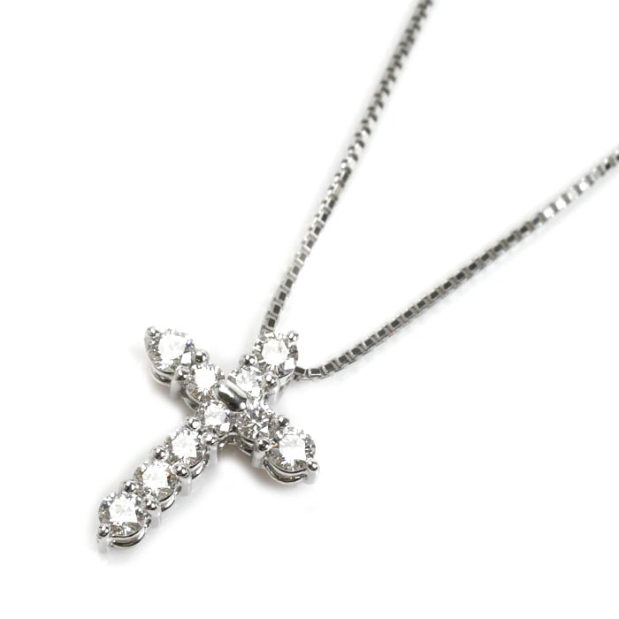 TASAKI タサキ Pt900/Pt850 プラチナ クロス 10Pダイヤ ネックレス ダイヤモンド0.48ct 4.8g 41cm レディース 中古