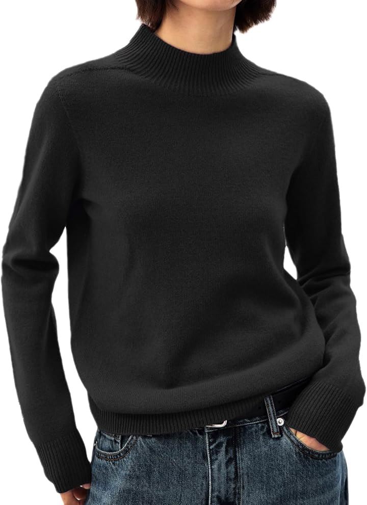 レディース ニット ハイネック 長袖 メリノウール ウール100％ シンプル 無地 普段使い 秋 冬 JP アルファベット(ブラック, M) 5,129円