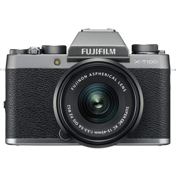 【中古】フジフィルム FUJIFILM X-T100レンズキット ダークシルバー X-T100LK-DS SDカード付き