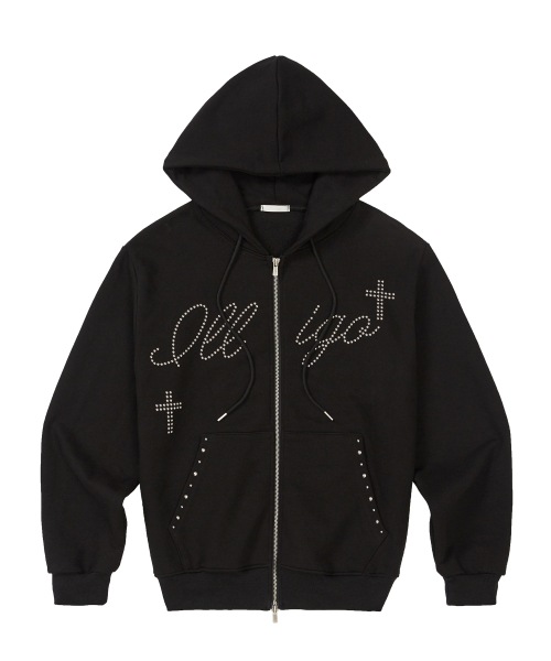 【ILLIGO】 Cross Hotfix Hoodie Zip-Up Black 正規品