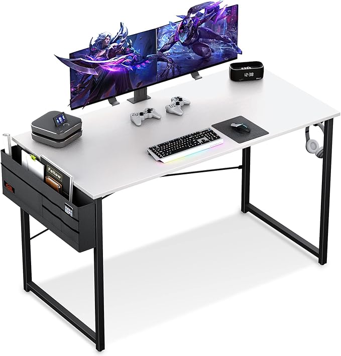 ゲーミングデスク パソコンデスク 収納袋付き 幅120×奥行55cm 机 pcデスク 勉強机 フック付き 桌子 ワークデスク オフィスデスク desk 仕事用 在宅ワーク シンプル 組立簡単 モニター