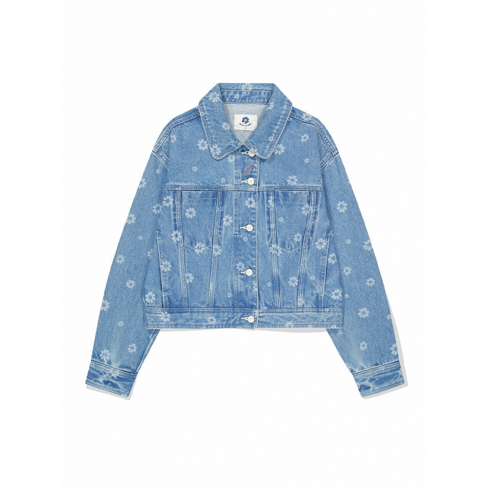 whatitisnt 女性用花柄デニムジャケットライトブルー