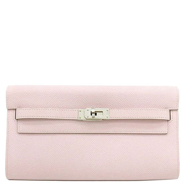 エルメス HERMES 長財布 ケリーウォレット ロング トゥーゴー ヴォーエプソン モーヴシルベストル シルバー金具 ピンク ショルダー U刻印(2022年製)【中古】