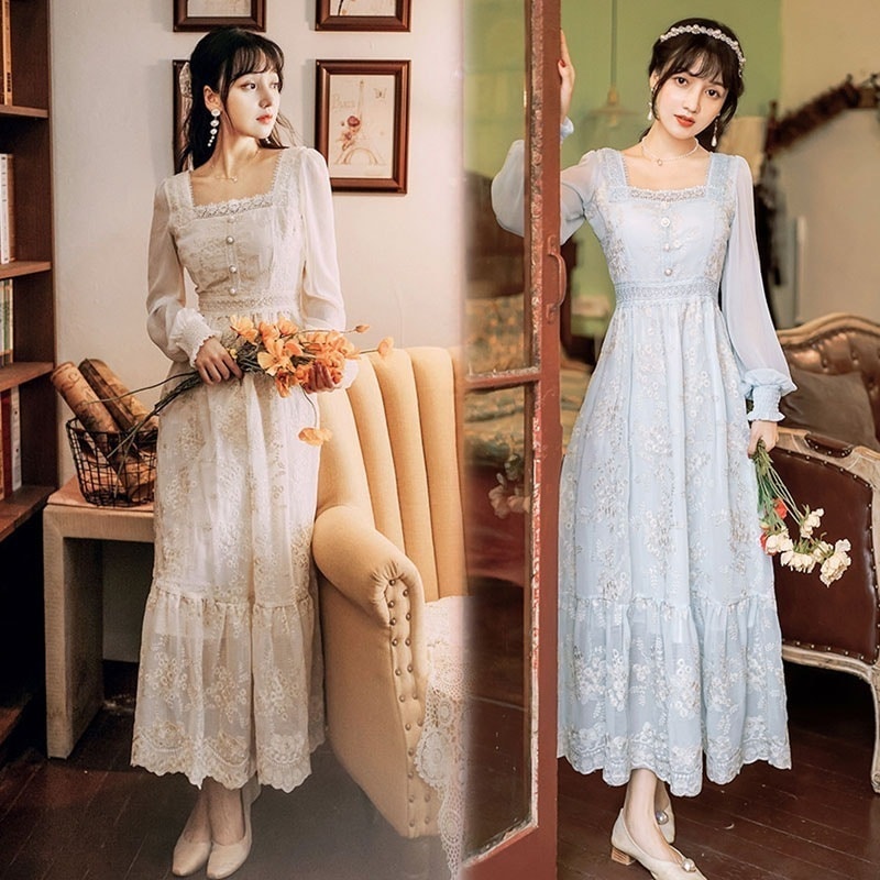 姫系 姫ギャル系 清楚系 パーティ ワンピース ドレス 長袖ベージュ系 ブリー系レディースファッション