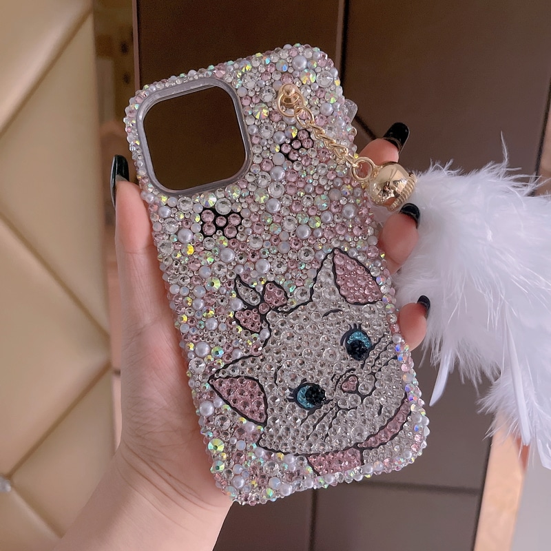 ハンドメイド iPhoneケース マリー キラキラのラインストーン iPhone16/15/14/13/12/11ケース Plus Pro Max メアリー・キャット