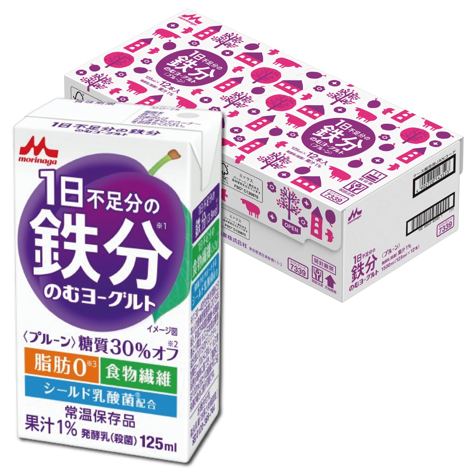 森永 1日不足分の鉄分 のむヨーグルト プルーン 125ml 【常温保存品 鉄分 食物繊維 乳酸菌配合】×24本 5,339円