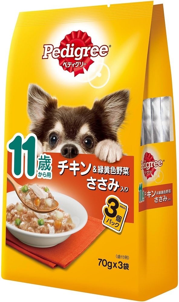 （まとめ買い）P121 11歳から用 チキン&緑黄色野菜とささみ入り 70gx3袋 犬用 ドッグフード [x16]