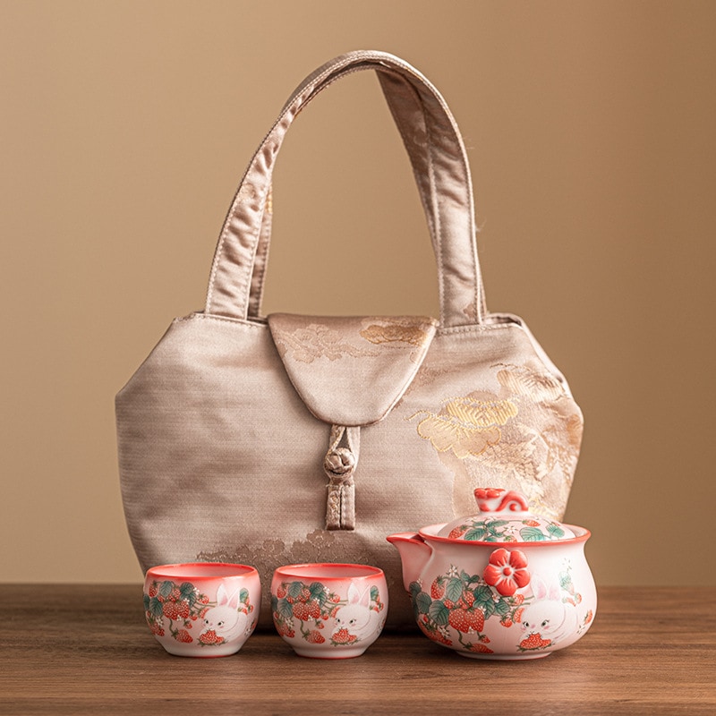 ル磁器の赤いウサギの手爪のティーポットシングルポット高級カンフーティーセット熱くない手茶の醸造蓋付きボウルティーカップセット