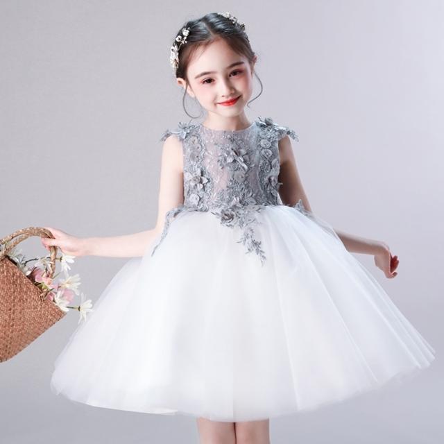 子供 ドレス 膝丈 大人っぽい 可愛い キッズドレス ピアノ 発表会 女の子 ドレス 子ども 結婚式 フォーマル 子供服 ワンピース ノースリーブ ビジュー リボン パール シフォン グレー おしゃれ