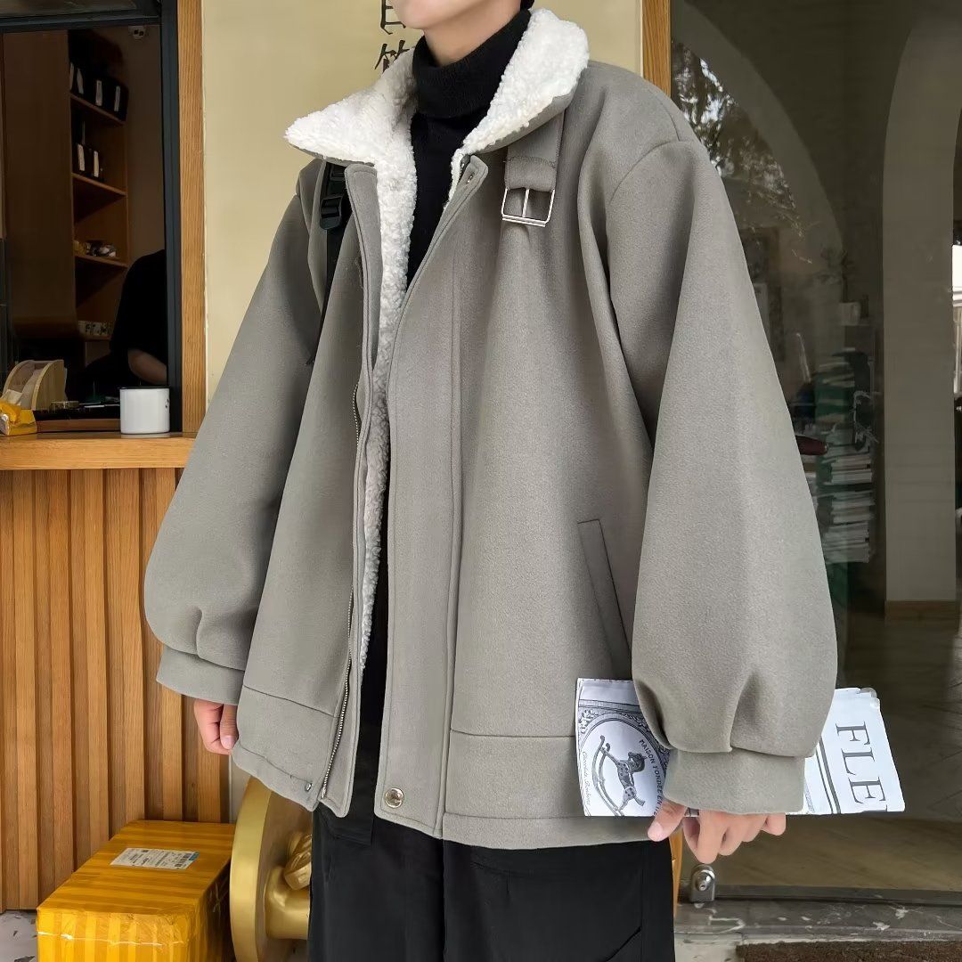 男性用ラムベルベットコットンコート厚くてゆったり多用途暖かいコットンコートハンサムなウールジャケット