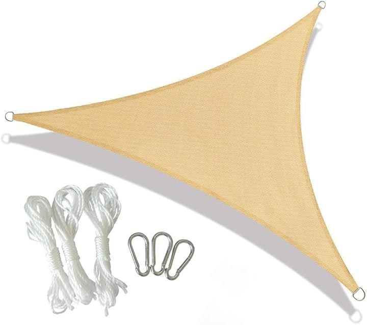 日除け シェード 屋外 オーニング UVカット 通気性 水が溜まらない 防塵 落葉防止 三角形 ベージュ 取付金具ロープ付き( ベージュ, 三角形 6x6x6M)