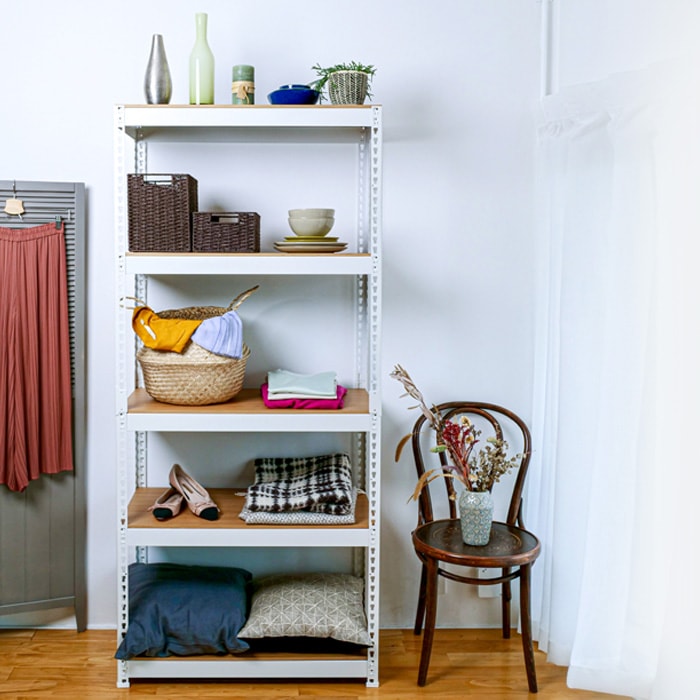 スチールラック 5段 幅81cm 奥行41cm 高さ180cm 総耐荷重250kg 頑丈 工業用 業務用 スリム キッチン収納棚 スチール棚 クローゼット 倉庫 メタルラック MK-885N 正規品