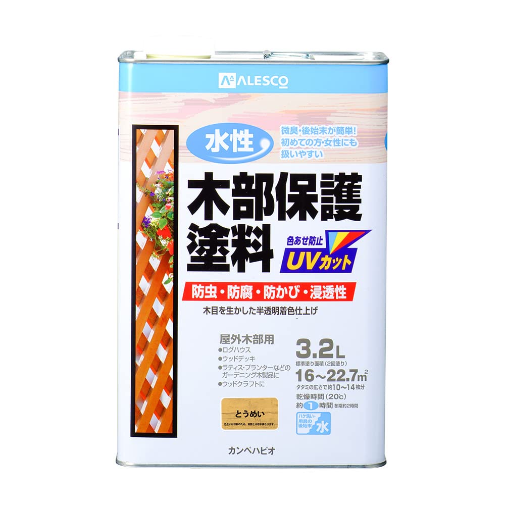 カンペハピオ(Kanpe Hapio) ペンキ 塗料 水性 半透明カラー 木部保護 防虫 防腐 防かび 紫外線 水性木部保護塗料 とうめい 3.2L 日本製 00617654001032