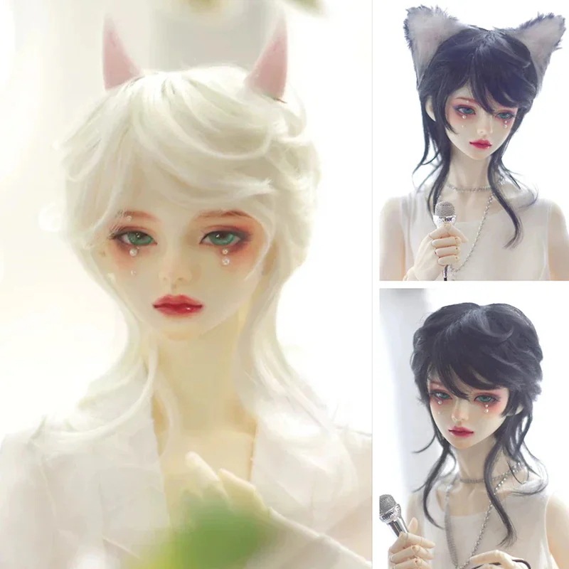 BJDドールウィッグ ウルフウィッグ ミルクゴールド/ブラック パーマ 8-9inch 小顔SDサイズ球体関節人形用