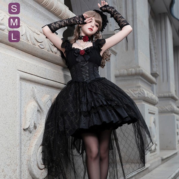 ロリータ jsk ワンピース 可愛い プリンセスドレス お姫様 Lolita ロリータ服 リボン 黒 可愛い アイドル衣装 コスチューム コスプレ衣装 文化祭 学園祭 かわいい 萌え イベント ロリー