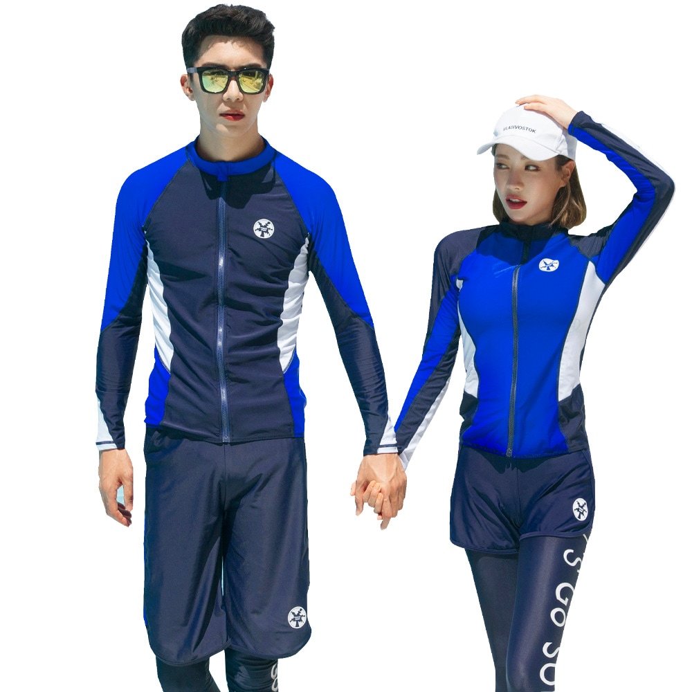 フィットネス水着 水着 ペア カップル ウェットスーツ リーフ柄 水着 体型カバー レディース メンズ お揃い セットアップ ラッシュガード 長袖 競泳水着 練習用 大きいサイズ フィットネス水着