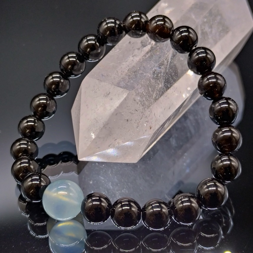 モリオン アクアマリン 8mm 親玉10mm 鑑別済み ブレスレット パワーストーン 天然石