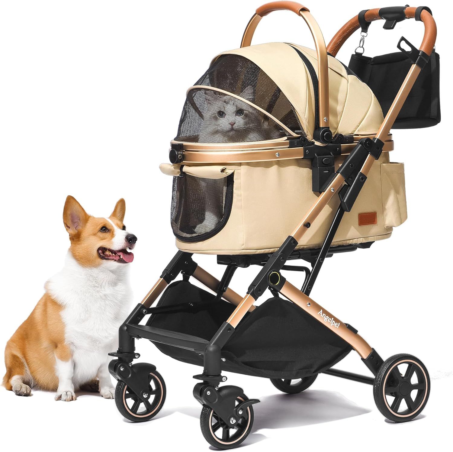 ペットカート 分離型 【特許取得中】猫 犬用 バギー いぬ用 4輪 前輪360回転 前後輪ブレーキ付き 組み立て簡単 コンパクト 軽量 折りたたみ式 耐荷重20Kg 猫 小型犬多頭 中型犬 分離型ド