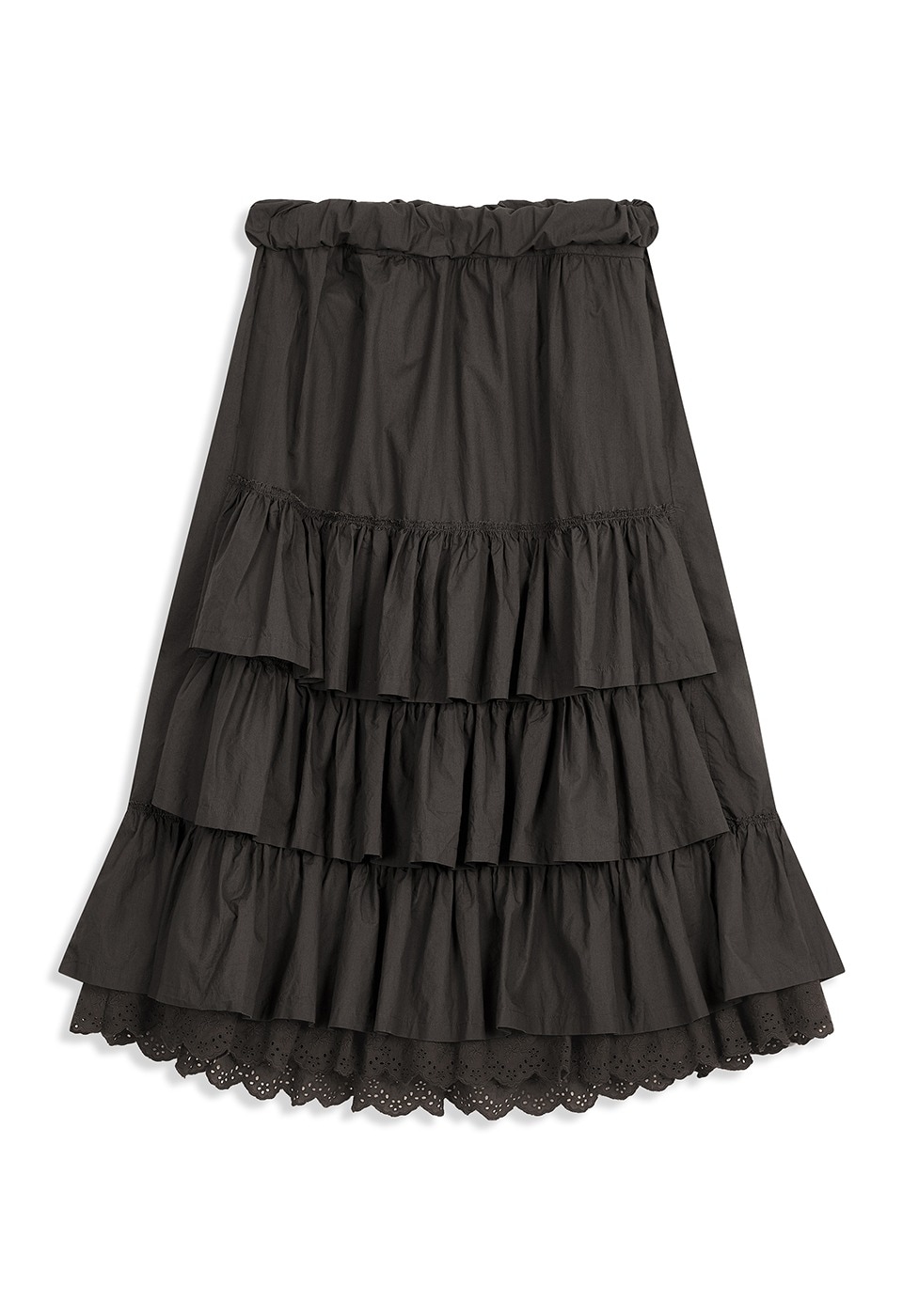 【OPEN Yy】 ROLLED WAIST TIERED SKIRT : CHARCOAL