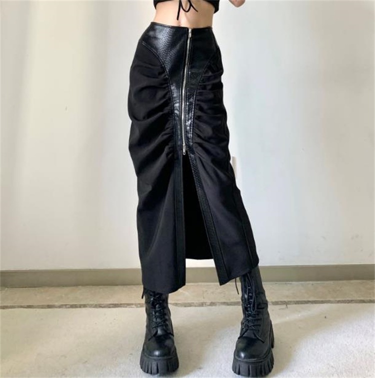 早い者勝ち 自作 酷 ハイウエスト ロングスカート ピュアカラー 個性 フォールド スリムフィット ジッパー