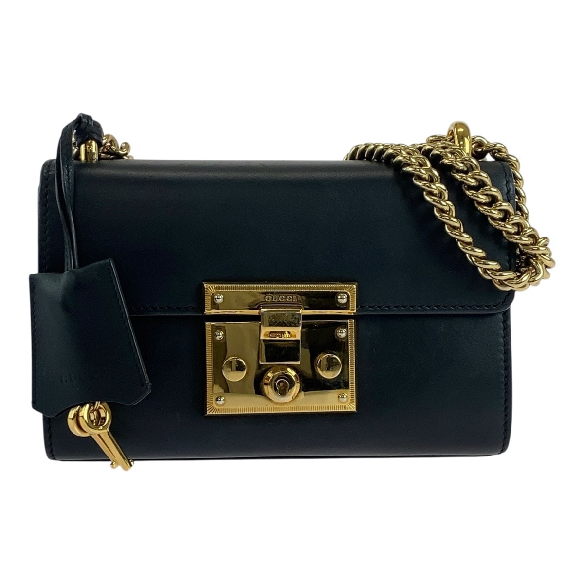 美品 パドロック ブラック 黒 ゴールド金具 レザー 409487 チェーンショルダーバッグ レディース 503273