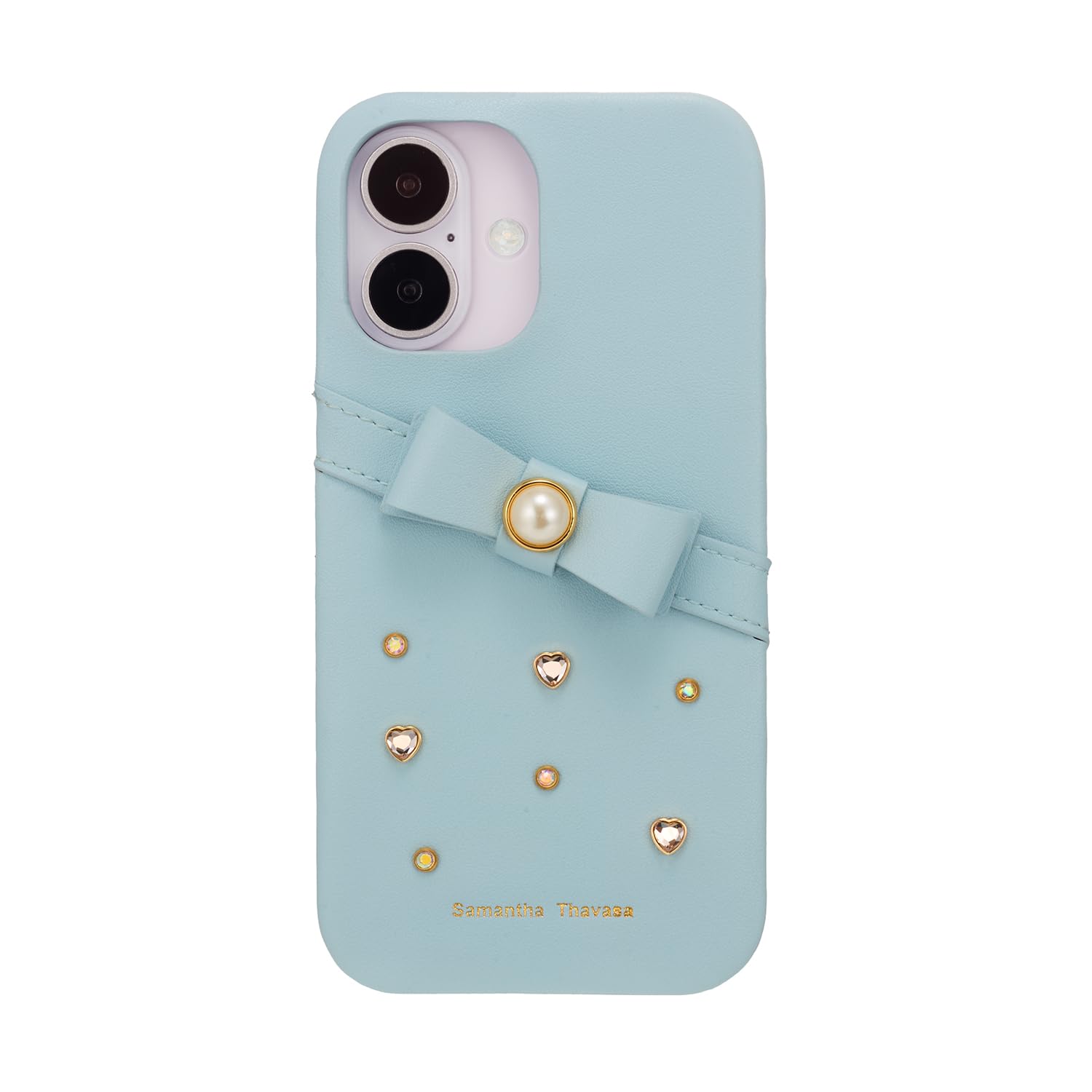 [Samantha Thavasa] iPhone 16 ケース 背面型 Wrap Case with Bijou for 正規品 サマンサタバサ (Light Blue)