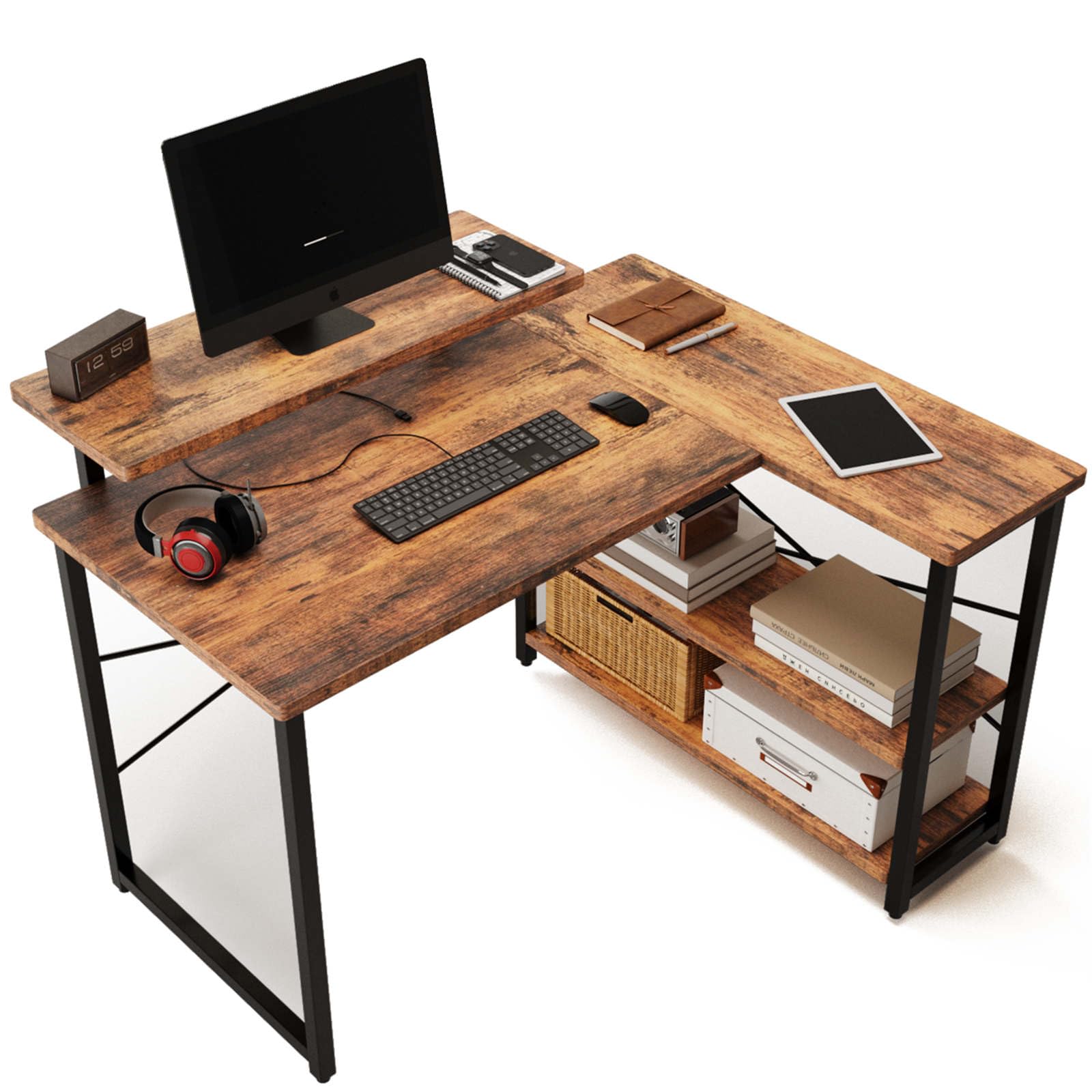 パソコンデスク computer desk 机 収納 ゲーミングデスク L字型 リムーバブルラック pcデスク ラック付き コーナーデスク オフィスデスク 在宅勤務 副105cm 83973