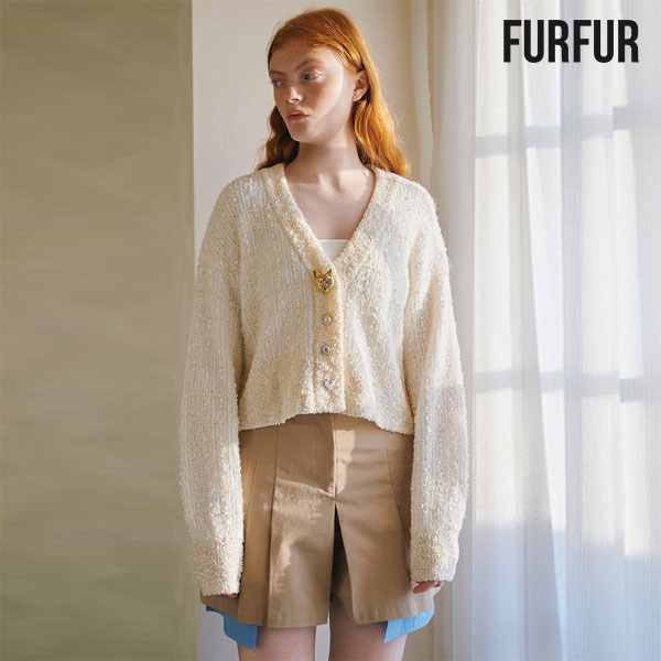 【SALE40%OFF】【即納】 ファーファー FURFUR トップス キャットボタンツイードカーディガン 長袖 クロップド丈 カーディガン 猫 rwnt251113