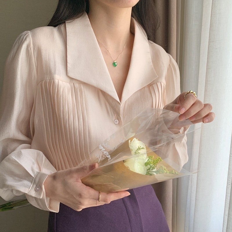 トップス シャツ ブラウス レディース オープンカラー 長袖 Vネック 長袖シャツ スタンドカラー 透け感 薄手 きれいめ 大人 上品 おしゃれ エレガント フォーマル とろみ感 春 秋 入学式