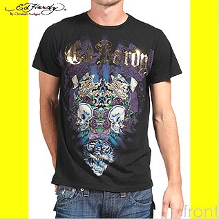 Ed Hardy Specialty Multi Short Sleeve Tee エドハーディー　メンズ　スペシャルティー　マルチプリント　ダブル　スカル＆タイガー　Tシャツ　ブラック