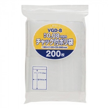 ジャパックス チャック付ポリ袋 厚み0.080mm 透明 200枚×30冊 VGD-8