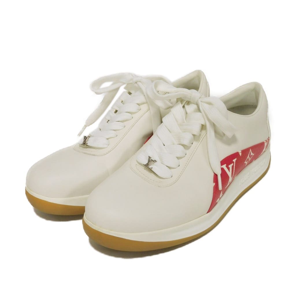 【中古】 スニーカー 5 LVロゴ エンボス コクリコ レッド 24.5cm ランアウェイ ライン モノグラム シュプリーム 1A3EQ5