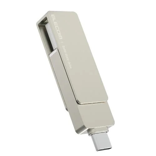 【推奨品】エレコム ESD-EPA1000GSV 外付けポータブルSSD 1TB USB Type C ／ USB-A 両対応 PCタブレット対応 シルバー