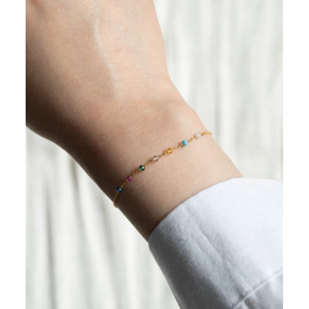 ALLEUN シルバー 925 キュービックジェムストーンシンチェーンシルバーブレスレット女性用