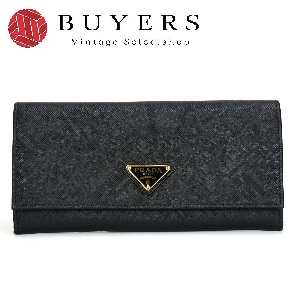 中古 長財布 1MH132 サフィアーノ NERO ブラック ゴールド金具 普段使い 小物 三角プレート レディース 女性