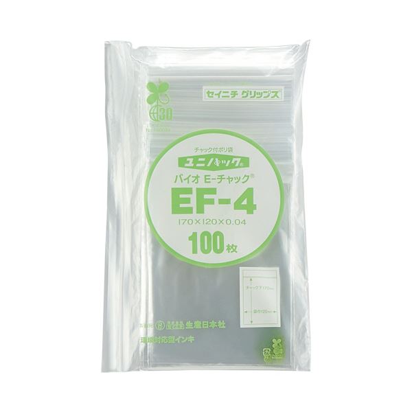 (まとめ)セイニチ ユニパック バイオ チャック付 ヨコ120×タテ170×厚み0.04mm EF-4 1パック(100枚) (×5セット)