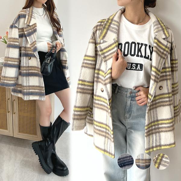 チェック チェック柄 オーバーサイズ 大きめ ゆったり アウター ジャケット レディース / ルーズシルエットチェック柄コート