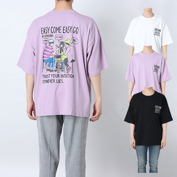 イラスト バックプリント ロゴ カットソー Tシャツ コットン トップス ユニセックス おしゃれ 夏 オーバーサイズ ビッグ 半袖 クルーネック 丸首 綿100 Tシャツ ラウンド Www Quartzhotel Mx