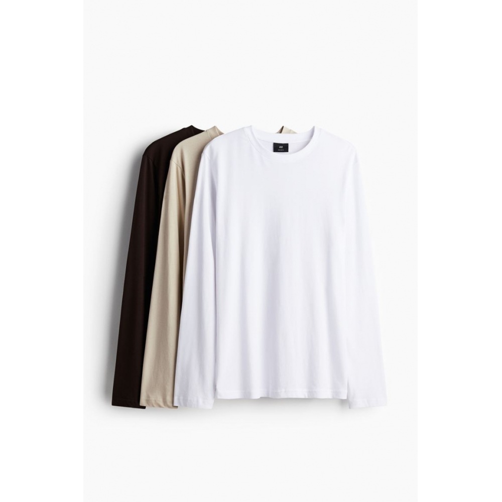 H&M レギュラーフィットジャージートップ 3 ピースセットホワイト/ベージュ/ブラック