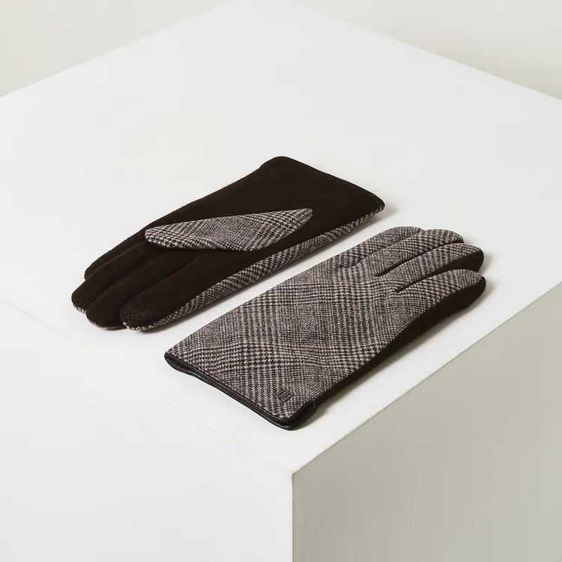 DCGV5F140G2 [メンズ手袋][手袋] グレーチェック DD装飾 メンズウール手袋