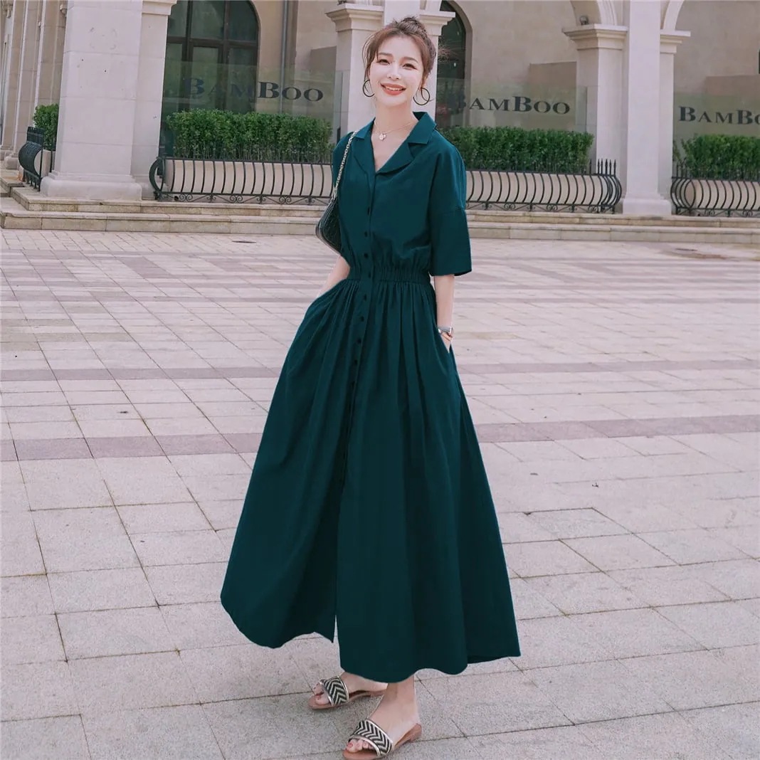春新作 ワンピース 春 夏 ロング マタニティ 無地 ロングワンピース レディース シャツワンピース ロング丈 韓国ワンピース 半袖 ドレス 春秋 レ