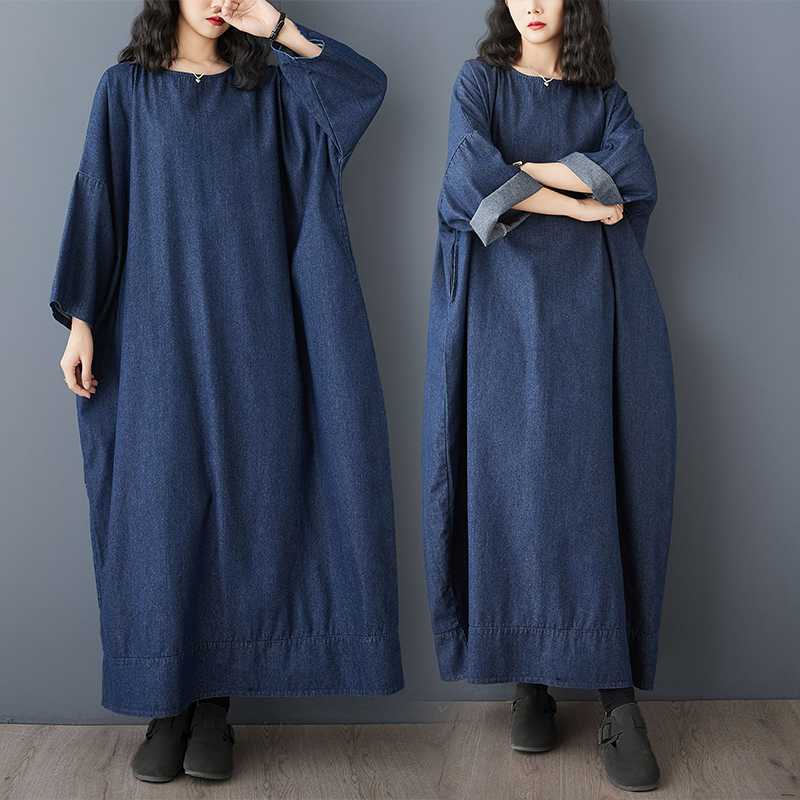レディース 2026秋 長袖 デニムワンピース レトロ 大きいサイズ 体型カバー 「ファットガール」 ワンピース