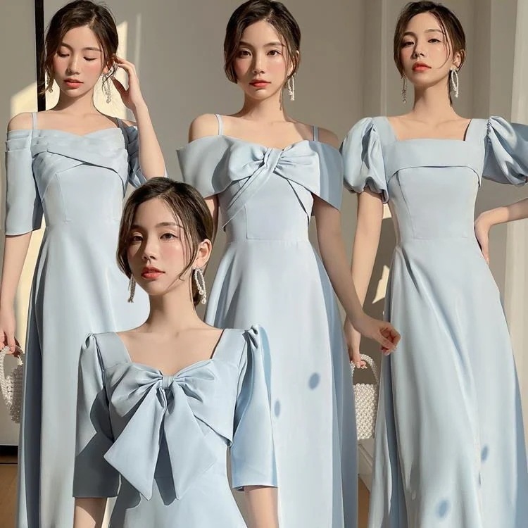 今年人気のドレスブルーサテンール夏の卒業式ドレス成人式 演奏会 発表会 卒業式 結婚式
