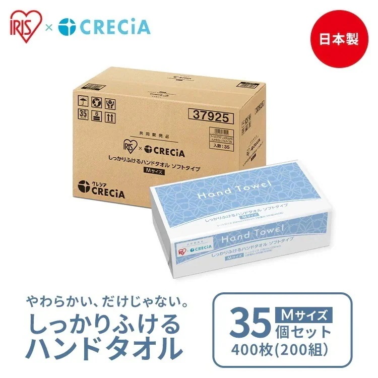 【12月限定50％オフ】【ケース】しっかりふける ハンドタオル 35個セット ソフトタイプ 2枚重ね クレシア 紙タオル 200組（400枚）Mサイズ (D) メガ割