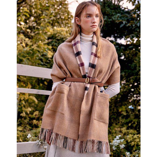 [25FW] [MUFFLER][カシミヤ100][OVERSIZE] ブラウンチェック カシミヤ100% 両面ショール DBMU5F833W2