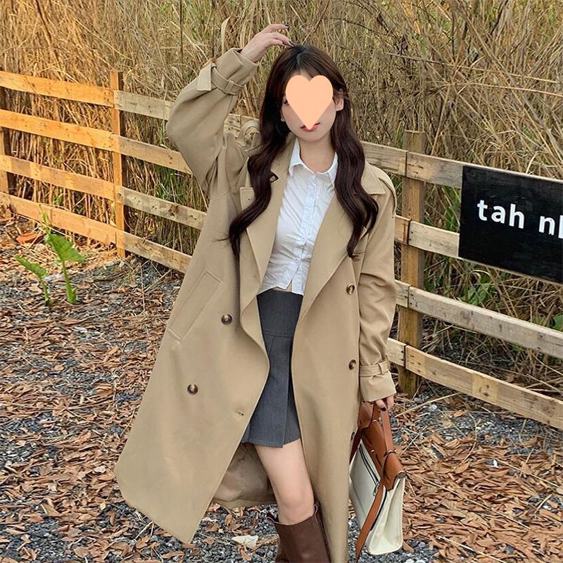 香港スタイルのカレッジショートコートとトレンディなコートを備えた女性用の春と秋のミドル丈の膝上イギリス製ウインドブレーカー