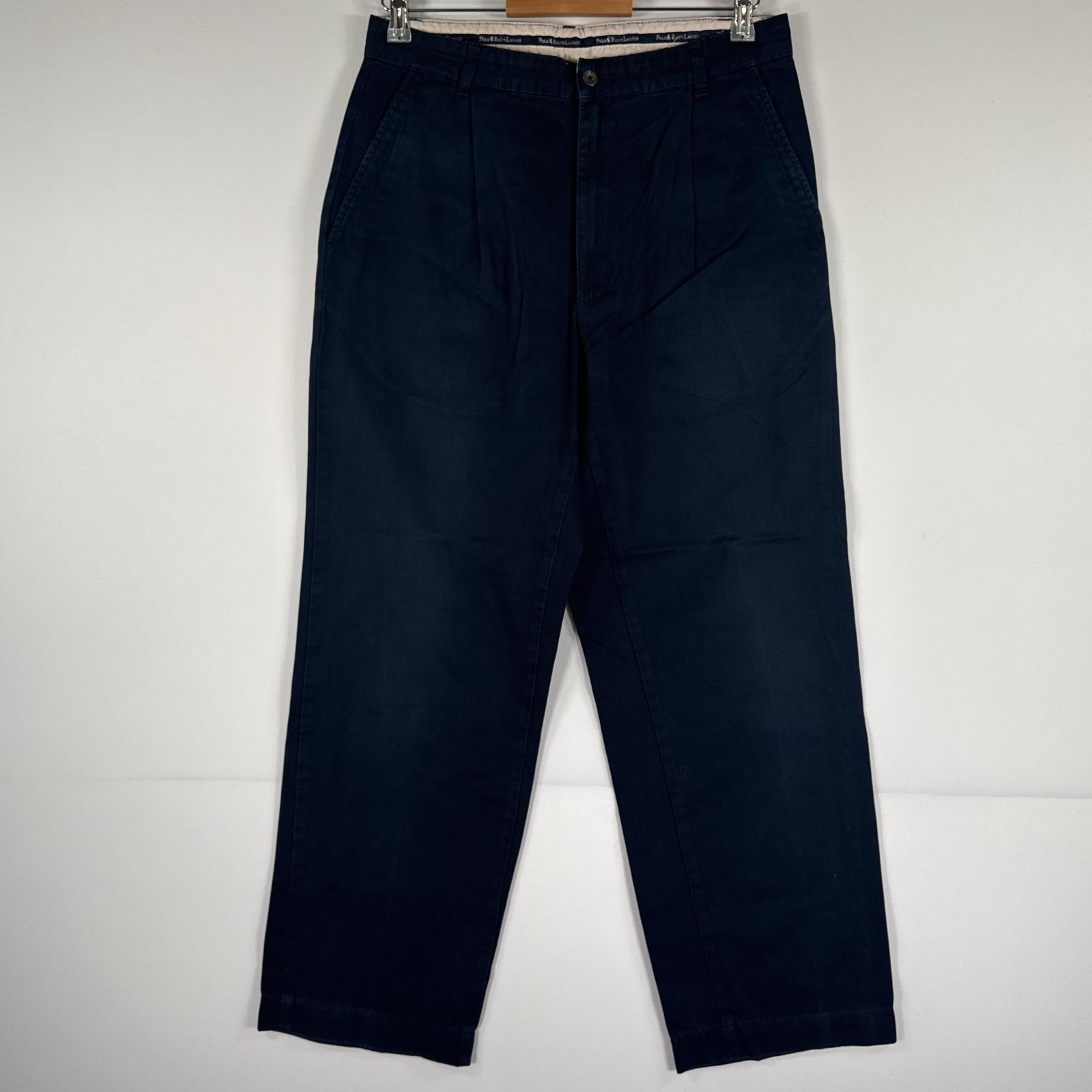 古着 チノパンツ チノパン ワンポイント スラックス コットン w32 L34 ネイビー メンズ