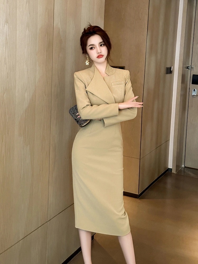 春 通勤風 ロングワンピース スーツ ドレス パーティー 着痩せ 大人 お呼ばれ 同窓会 披露宴 卒業式 結婚式 ウェディング 二次会 成人式