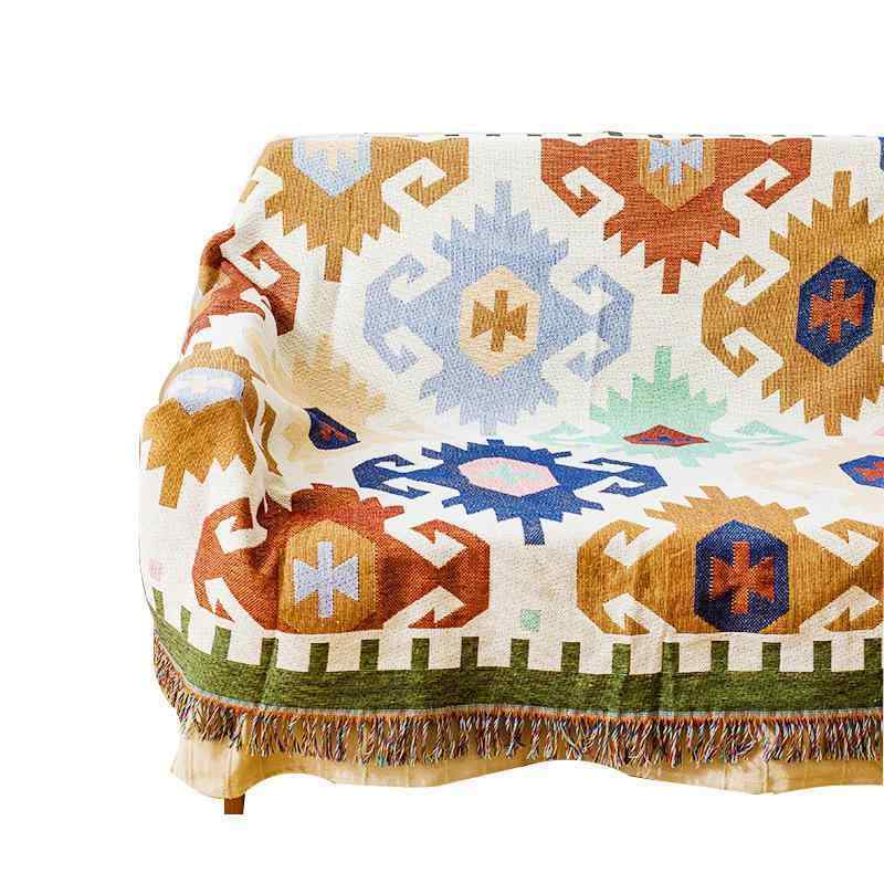 ソファー カバー かわいい かけるだけ カントリー レトロ アジアン エスニック 民族 ボヘミアン ブランケット フリンジ 綿 両面 リバーシブル 滑りにくい カラフル